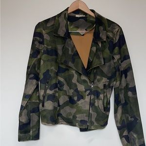 Oddy green camo moto faux suede jacket medium